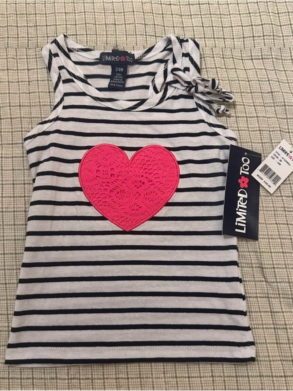 Limited Too Black and White Striped Tank with Pink Flower Logo
